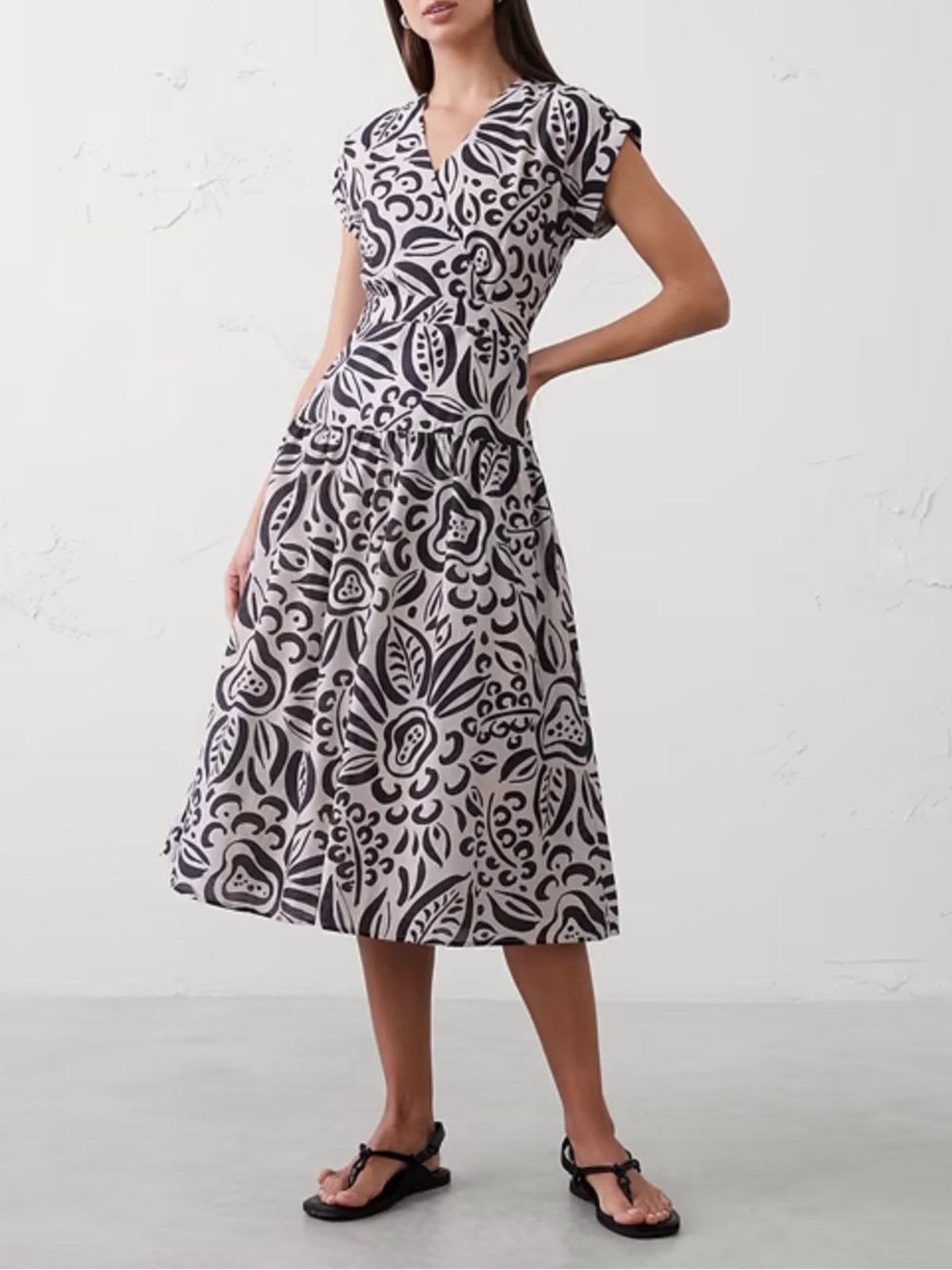 Gathered Tiered V-Neck Midi Dress
